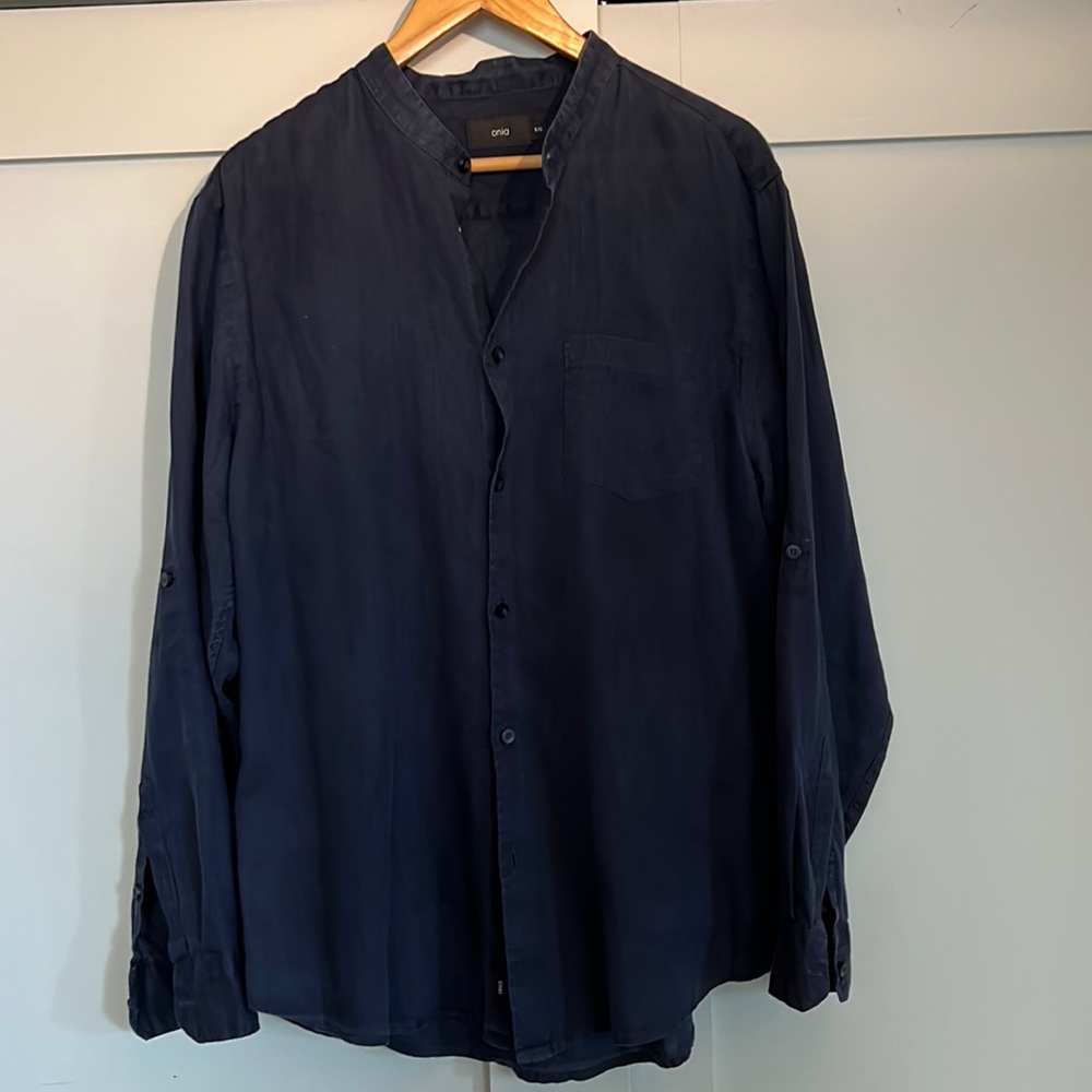 Navy blue linen shirt long sleeves